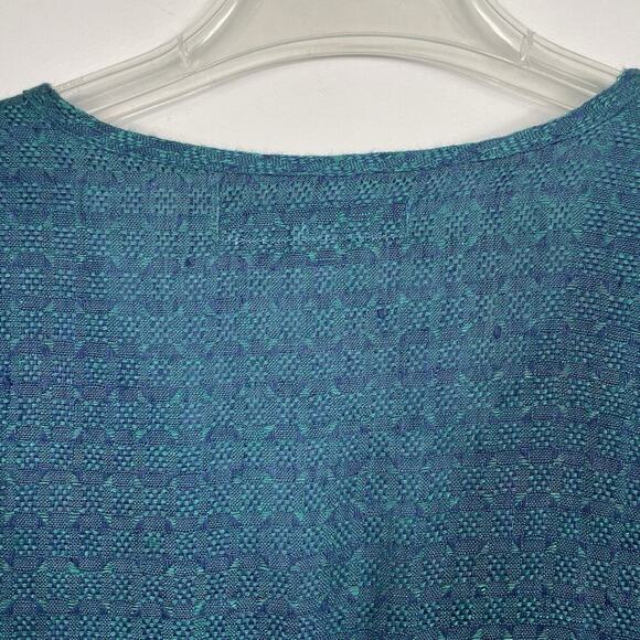 Flax 100% Linen Tunic Top Womens Size Large Teal Textured Boho Beachy Lagenlook - Picture 9 of 13